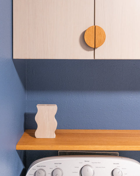 Unique wooden features in laundry room finished with Rubio Monocoat products.