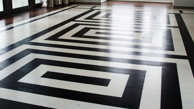 A black and white patterned floor.