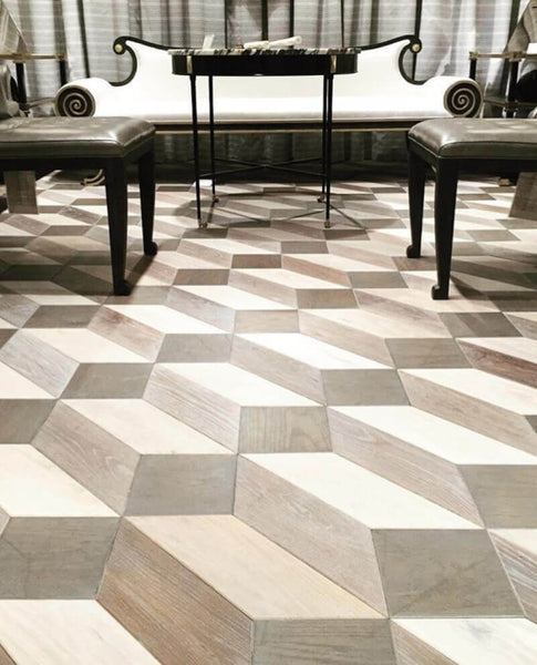 A showroom with flooring design from Jamie Beckwith Collection.