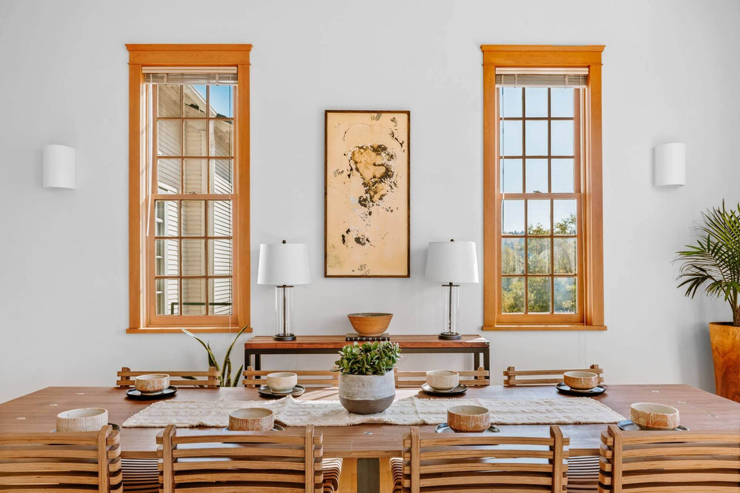 Dining table with environmental wood finish applied to it.