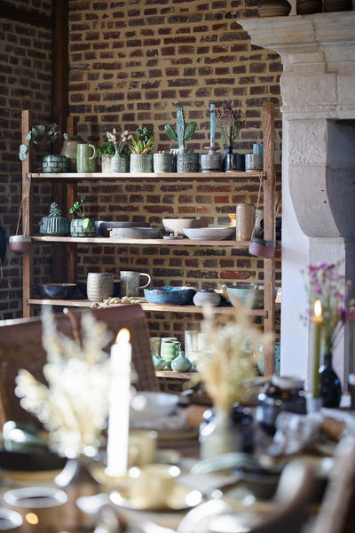 Handmade rustic wood shelving.