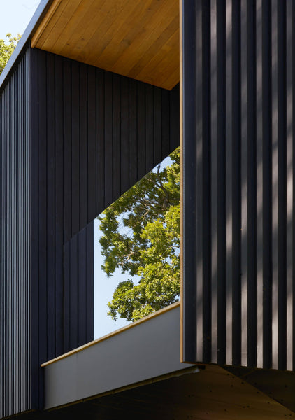 Exterior wood slat detail finished with Rubio Monocoat Hybrid Wood Protector exterior wood finish