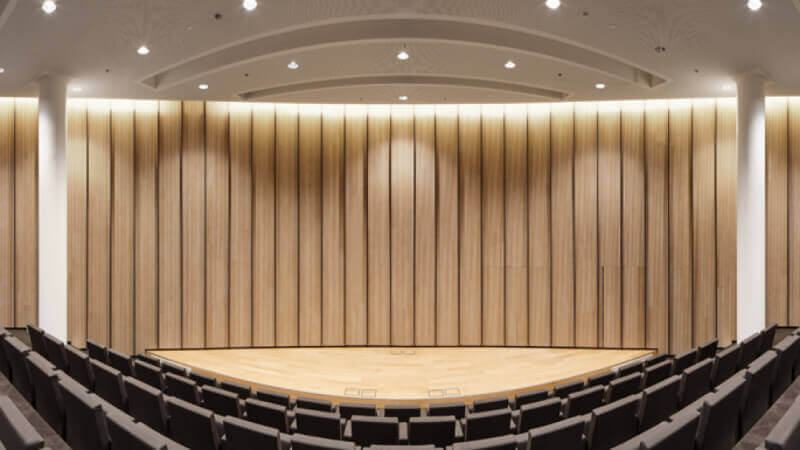 Beautiful acoustic absorbing panels with veneer wood finished with Rubio Monocoat hardwax oil wood finish.