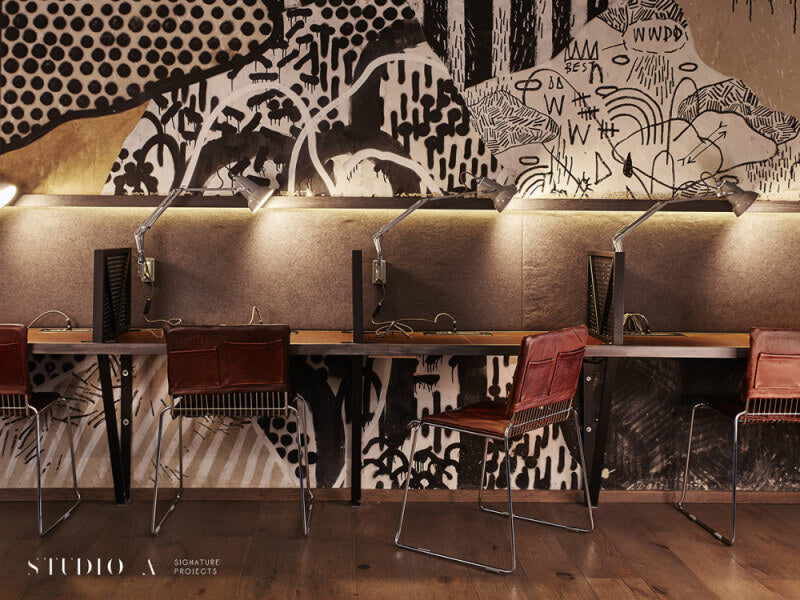 Beautiful reading area at club in South Africa features wood finished with Rubio Monocoat.