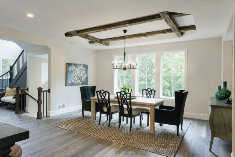 Dining room with hardwood floors finished with Rubio Monocoat.