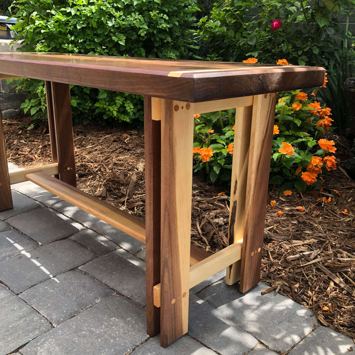 Walnut wood bench legs finished with Rubio Monocoat hardwax oil wood finish.
