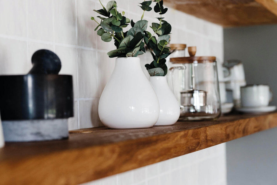 Wooden shelves finished with Rubio Monocoat hardwax oil finish.