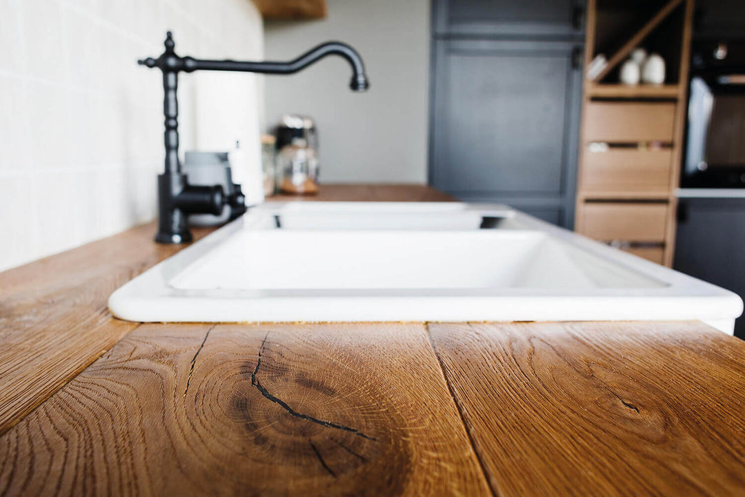 Wooden counter top finished with Rubio Monocoat hardwax oil wood finish.