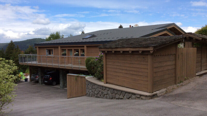A restored wooden chalet.