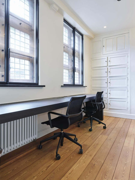 Solid wood flooring in an office.