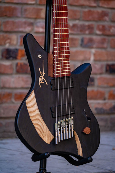 Seven string electric guitar.