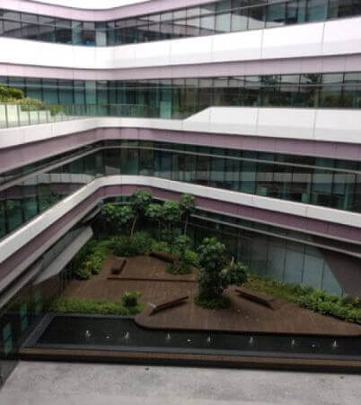 Wood at university finished with Rubio Monocoat's exterior finish called Hybrid Wood Protector.